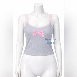 🩷NWT VICTORIAS SECRET X LOVE SHACK FANCY Cotton Cami Lace Strap Heather Gray M